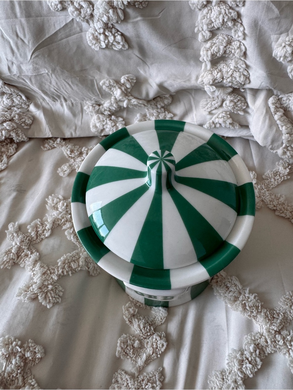Jonathan Adler Green and White Striped Ceramic Canister - Picture 3 of 5
